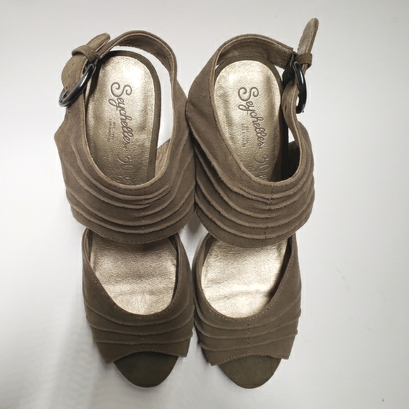 Seychelles Suede Leather Peep Toe Heel size 10 women's Stacked high heels - Picture 3 of 12